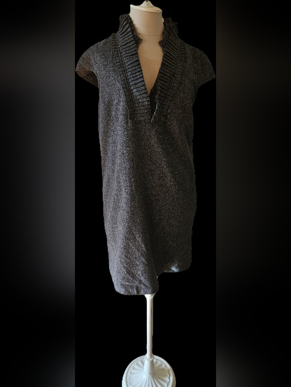 Ann Taylor Loft Black Metallic Knit Dress